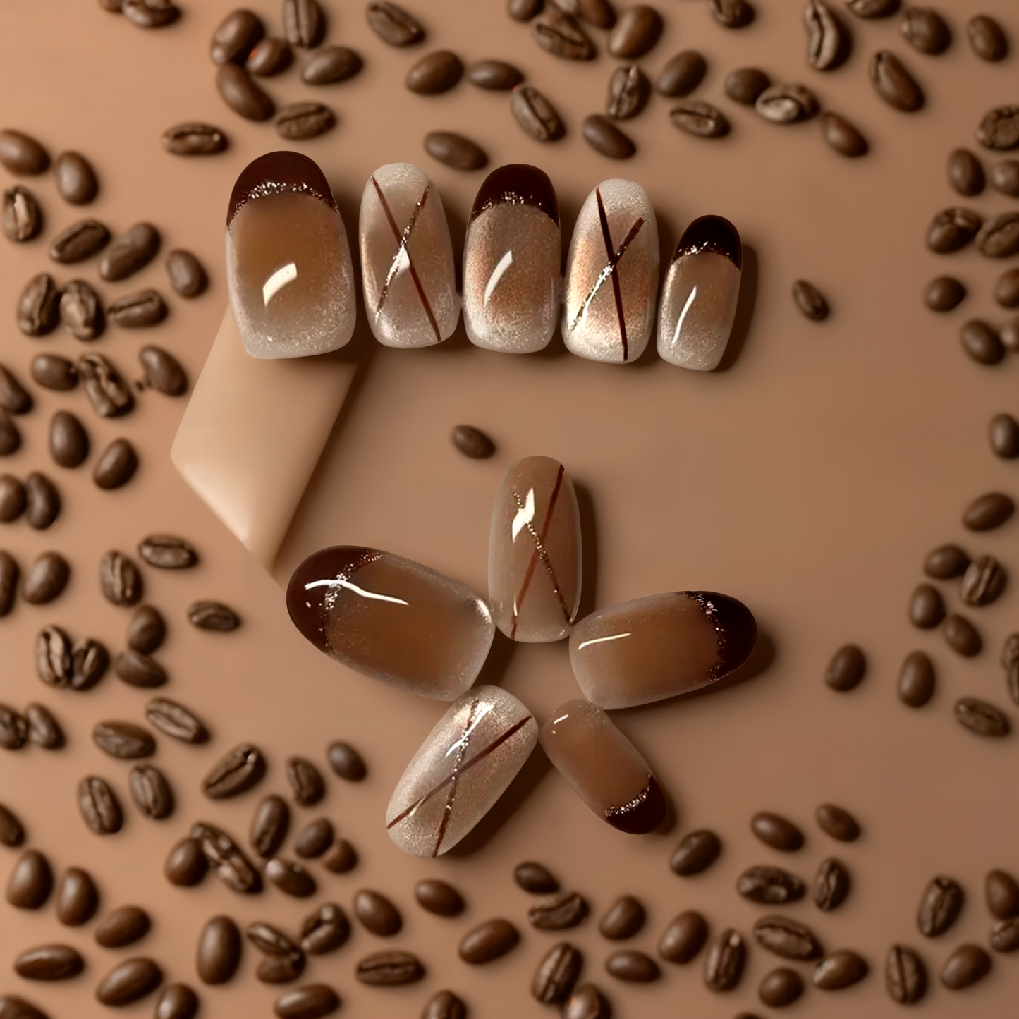 Café Lines French Tip press-on nails (Special Edition)