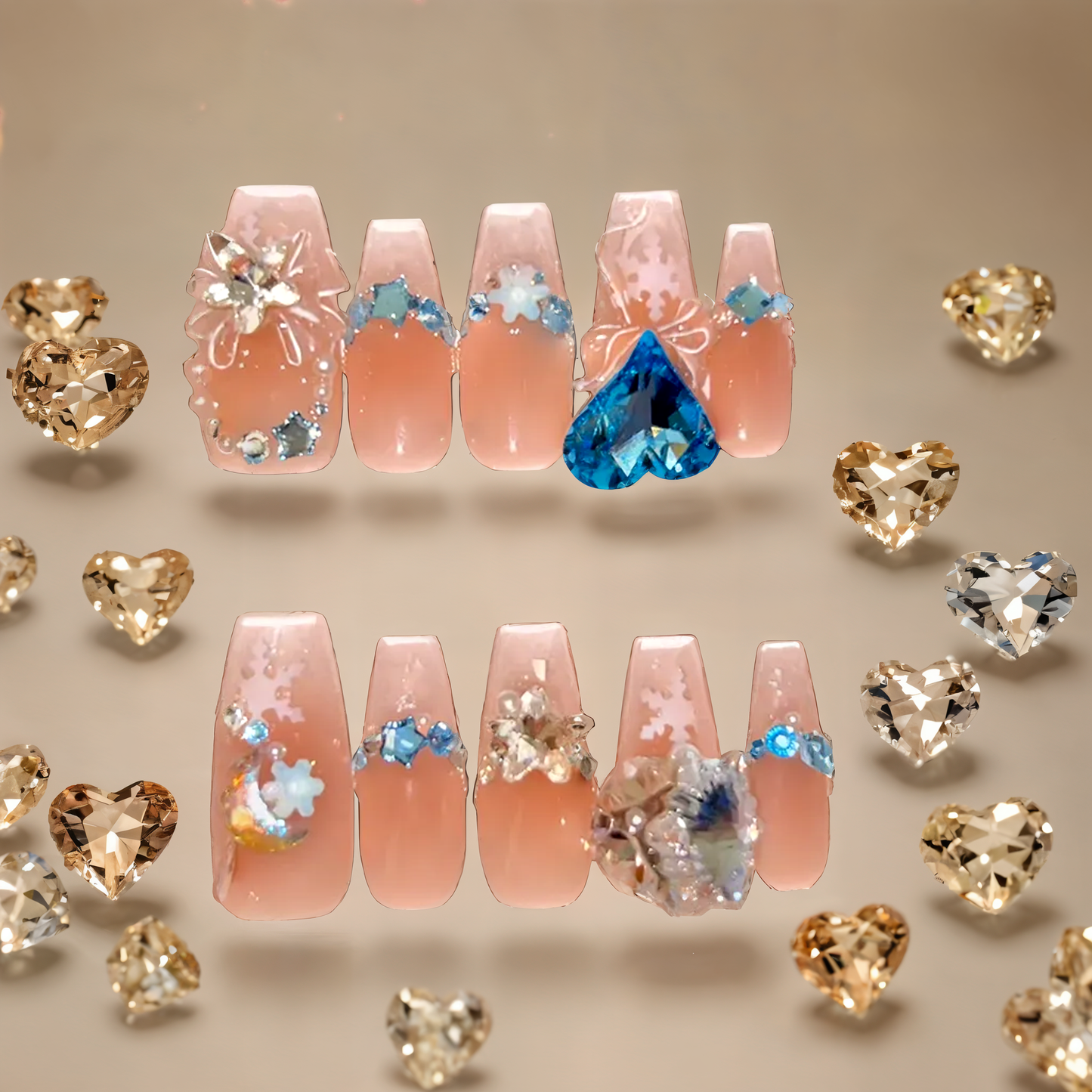 Frosted Heart Press-On Nails